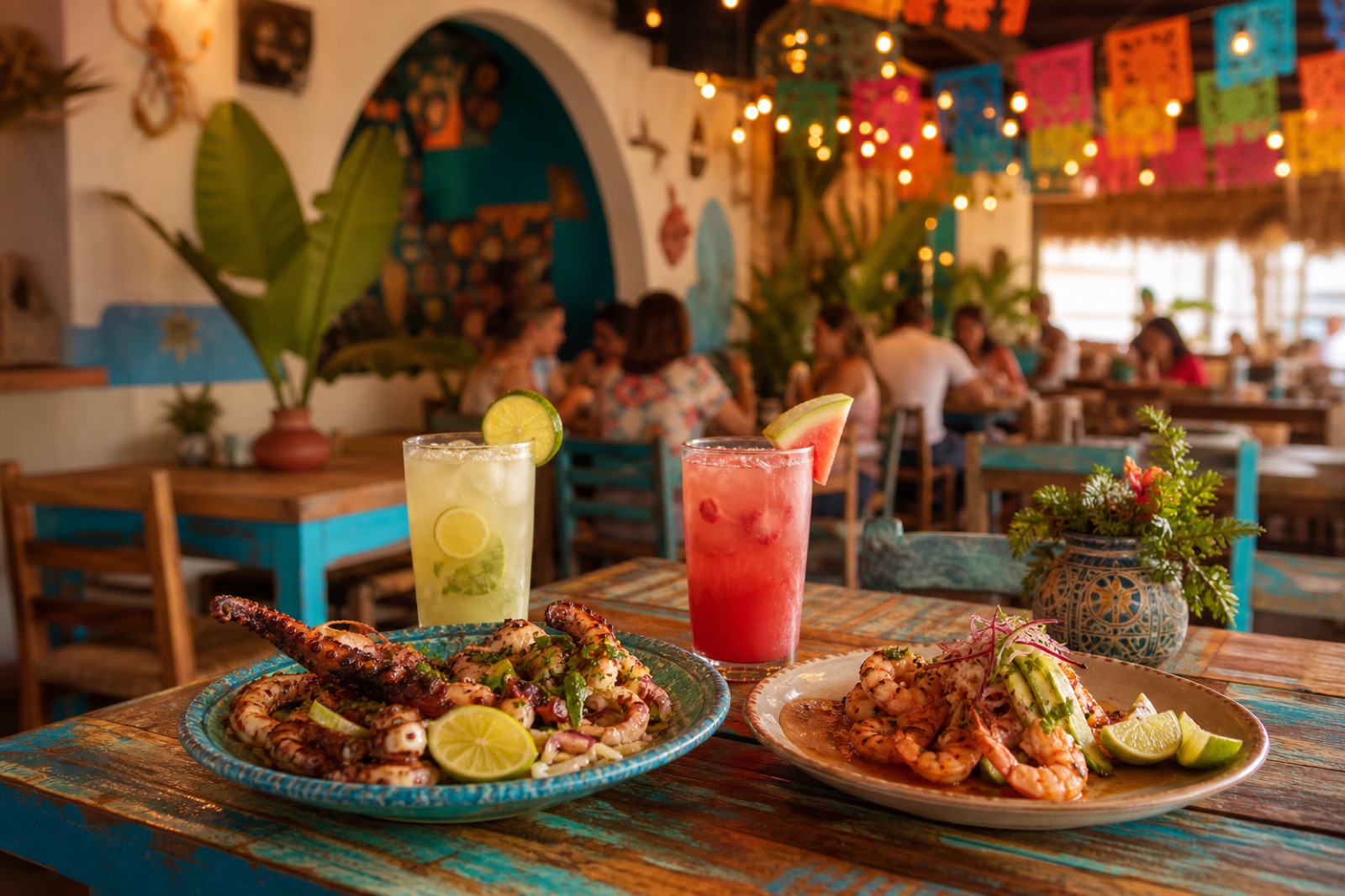 Aguas frescas y bebidas en el restaurante